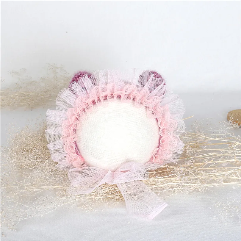 

Teddy bear bonnet ear hat newborn photography prop Baby Bear alpaca bonnet Photography props