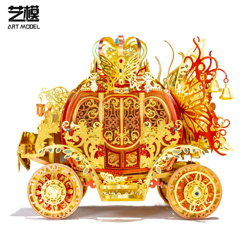 MU 3D Metal Puzzle Red Rincess Carriage LED Voice control light model DIY Laser Cut Assemble Jigsaw Toys gift for adult