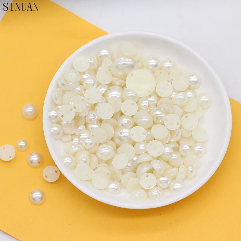 Flatback Pearls Round Rhinestones Sew-On Half Pearl Beads Accessories White Decorative Pearls Clothes Applique Diy Resin Craft