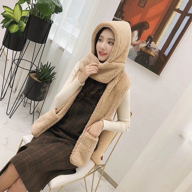 ZDFUR Hat female autumn and winter scarf gloves one-piece  Korean version of the tide wild students winter thick warm hat winter