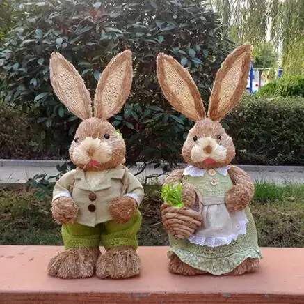 High-45cm,Plant Natural Weave Straw Rabbit Couple Sen Department Decorative Props Wedding Gift