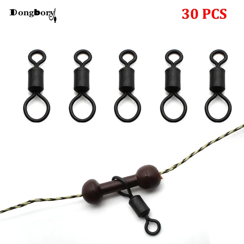 30pcs Big Eye Swivels UK size 8 Lead Making Heli-chod Swivels Matt Black Anti Glare Rolling Swivels Carp Fishing Tackle Rigs