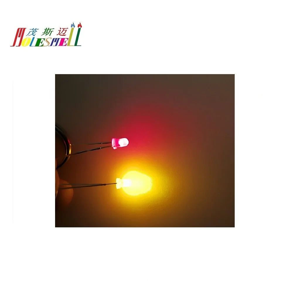 100pcs 3mm R/Y Dual Bi Color Polar Changing Red/Yellow Led Diffused Leds 2-Pin led