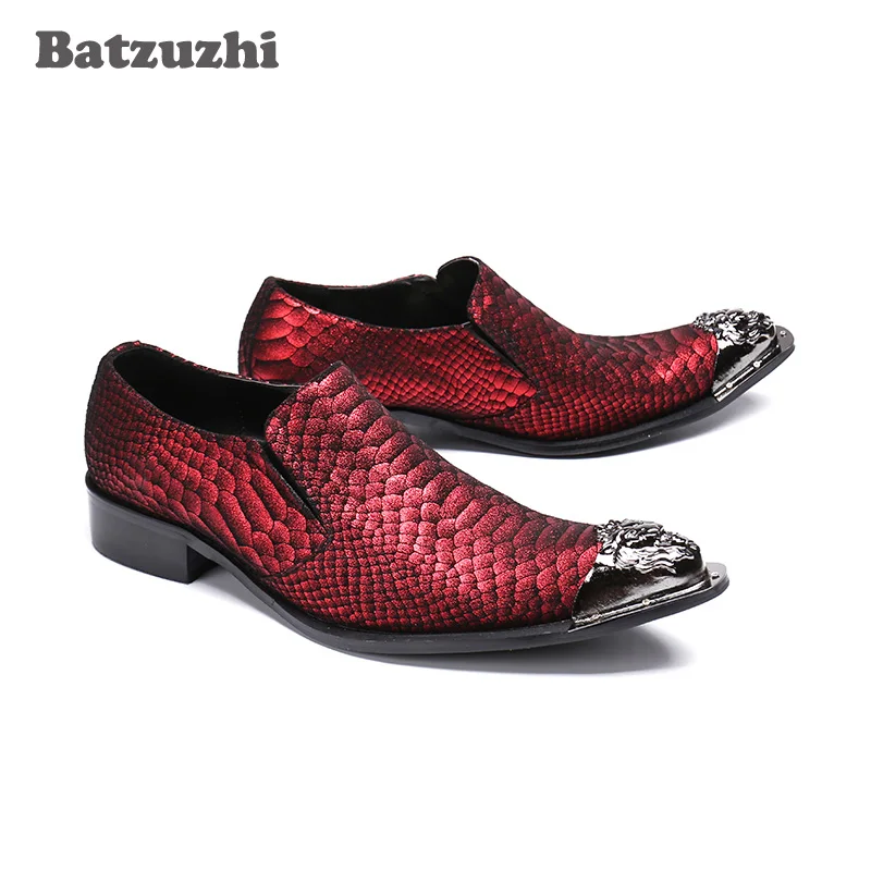 

Batzuzhi Fashion Men Leather Shoes Pointed Iron Toe Genuine Leather Shoes Men Red Party &Wedding Shoes for Men, Big Sizes US6-12