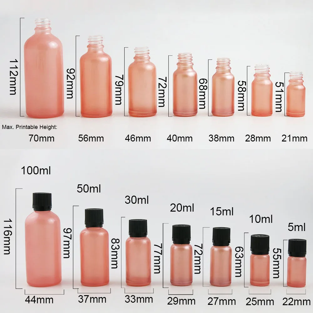10 x 10 ml 30 ml 50 ml 100 ml Bottiglia di vetro rosa per olio essenziale con coperchio in plastica per contenitore cosmetico pipetta reagente liquido