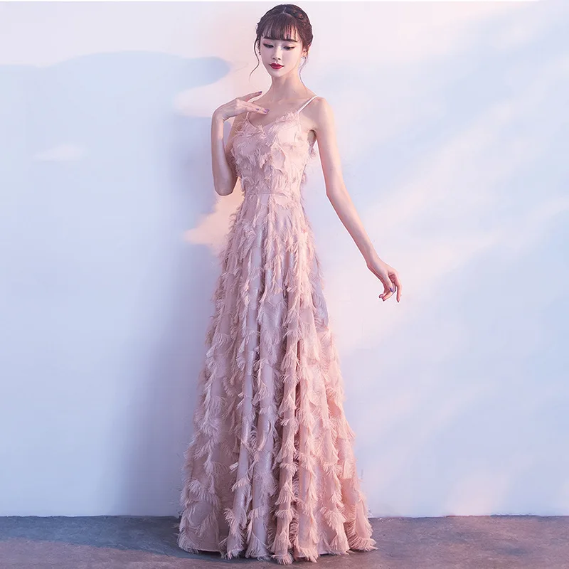 Evening Dress 2019 New Korean Style Sexy Sleeveless a Line Prom Party Dress Spaghetti Strap Floor Length Haute Couture