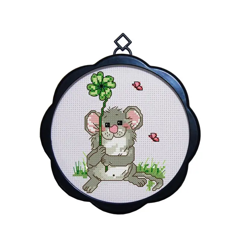Cross Stitch Kit Embroidery with frame painting, mini small simple little dog puppy bear pattern ornament paintings image 2