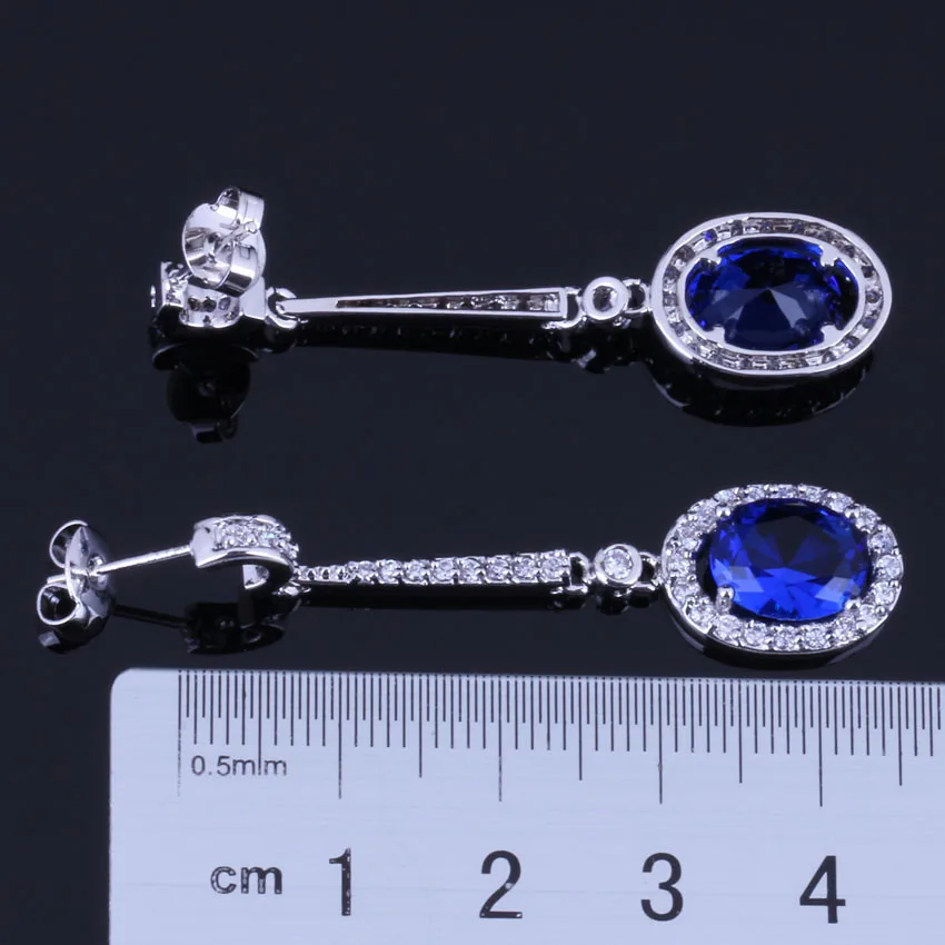 Luxurious Blue Cubic Zirconia White CZ Silver Plated Drop Dangle Earrings V0692