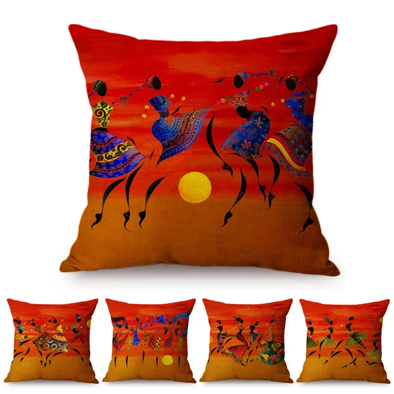 Abstract Africa Impression Dancing Africa Women Home Decor Throw Pillow Cover Gold Sunset Oil Painting Art Gallery Cushion cover