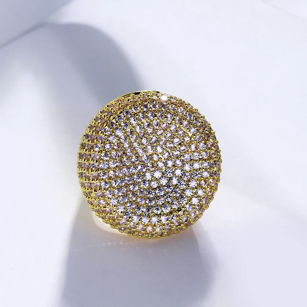 Wonderful big rings Pave setting cz crystal Gold white color luxury jewelry fast shipment large round shape finger ring