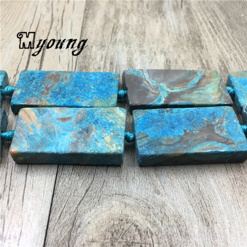 New Arrival Rectangle Blue Ocean Jaspers Stone Slice Pendants Beads, Nature Stone Agates Slab Pendant Beads MY2101