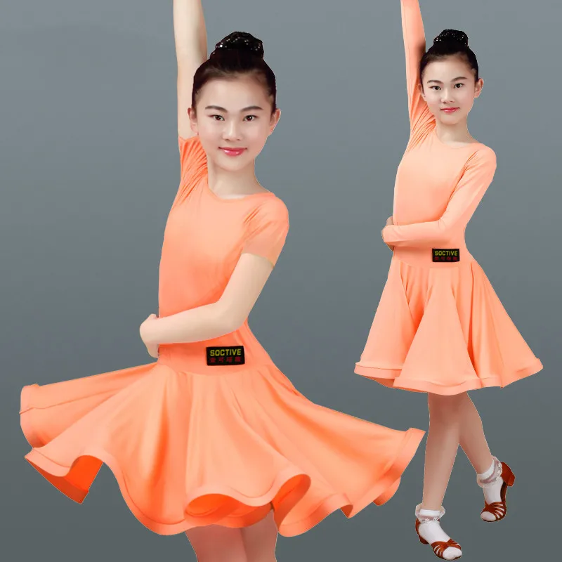 

High Quality New 2019 Children's Girls Latin Dance Children's Dance Costumes Performances Test Competition Skirts Long Sleeves