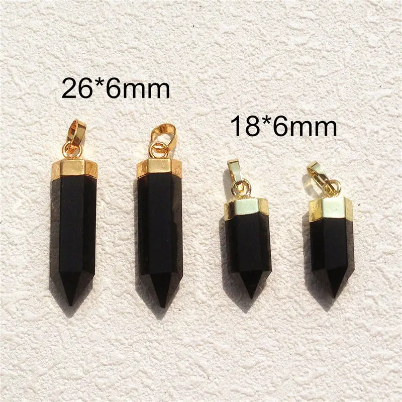 FUWO Wholesale Natural Obsidian Point Pendants,Spike Shape Black Crystal Accessories For Women DIY Jewelry Making 5Pcs PD120