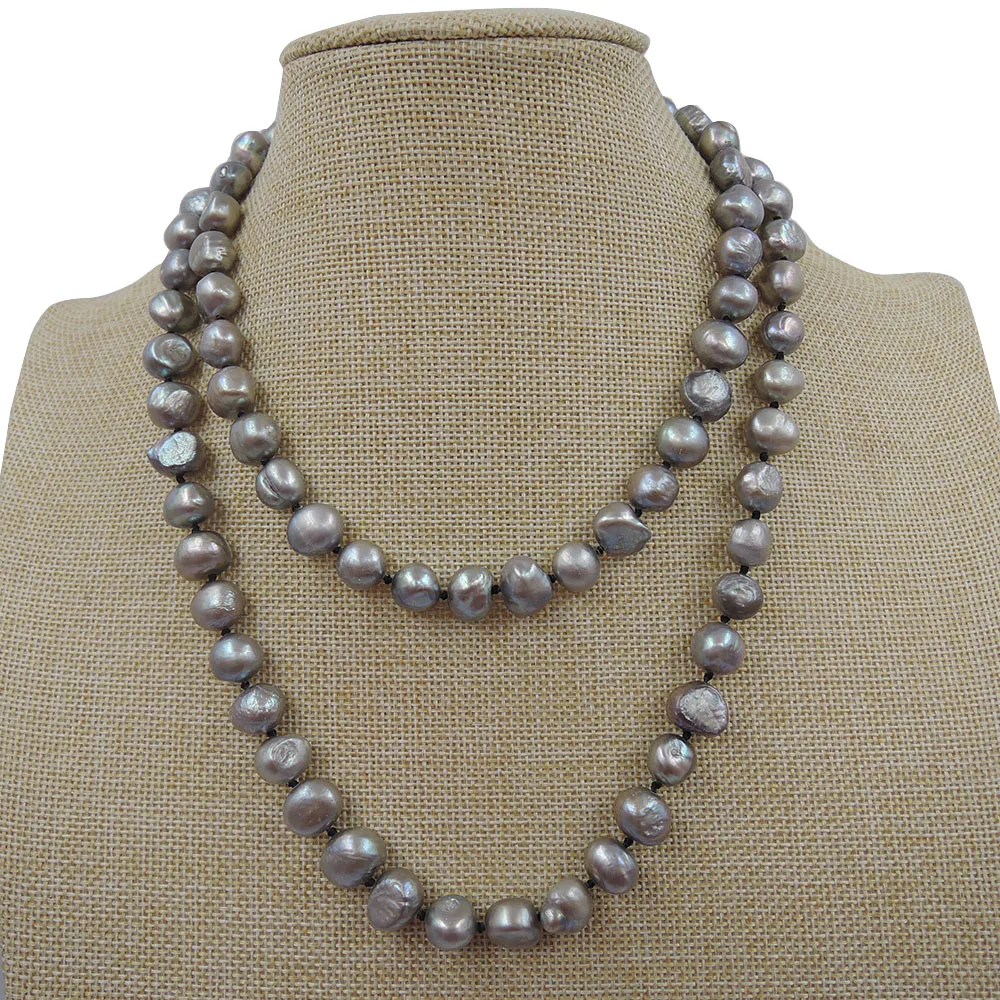 100% NATURE FRESHWATER PEARL 90 CM LONG   NECKLACE-9-10 mm Baroque big  shape