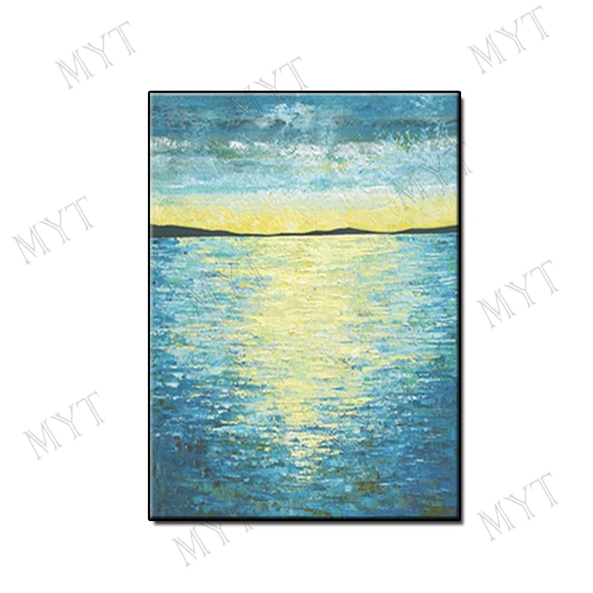 Large sizes Blue seascapes Hand-painted abstract modern oil painting sea decor wall art for the living room home decoration