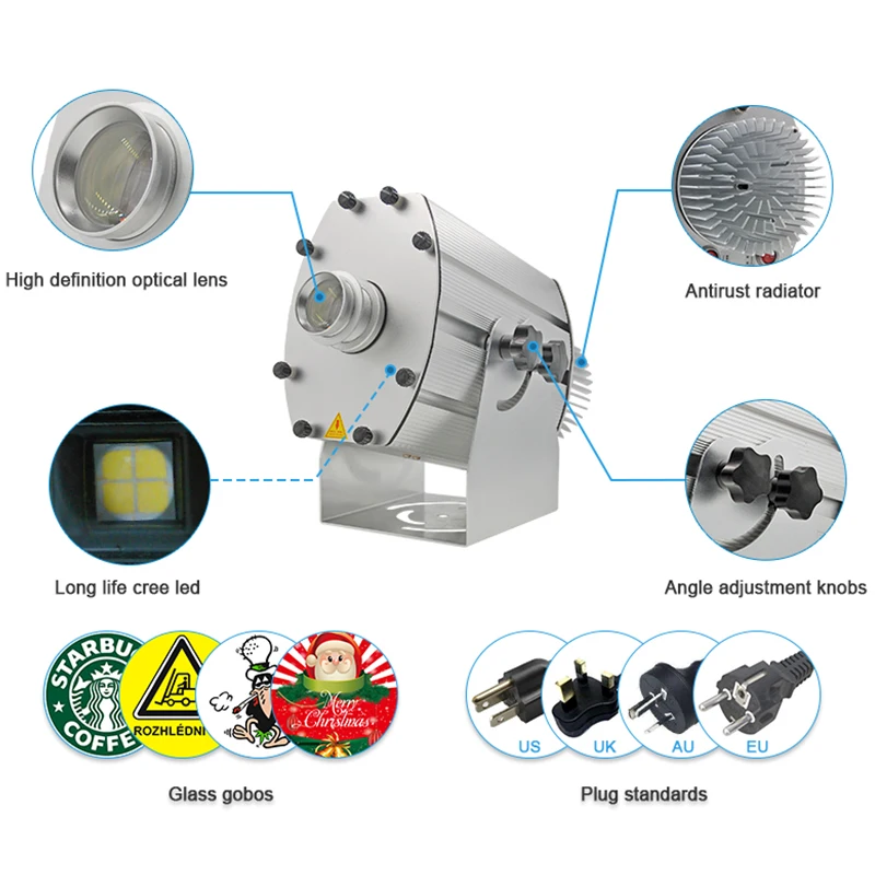 Functional Waterproof Multi-image 80W LED Gobo Projector 110V 240V Powerful 10000lm 4 Images Change in Turn LED Projector Lights