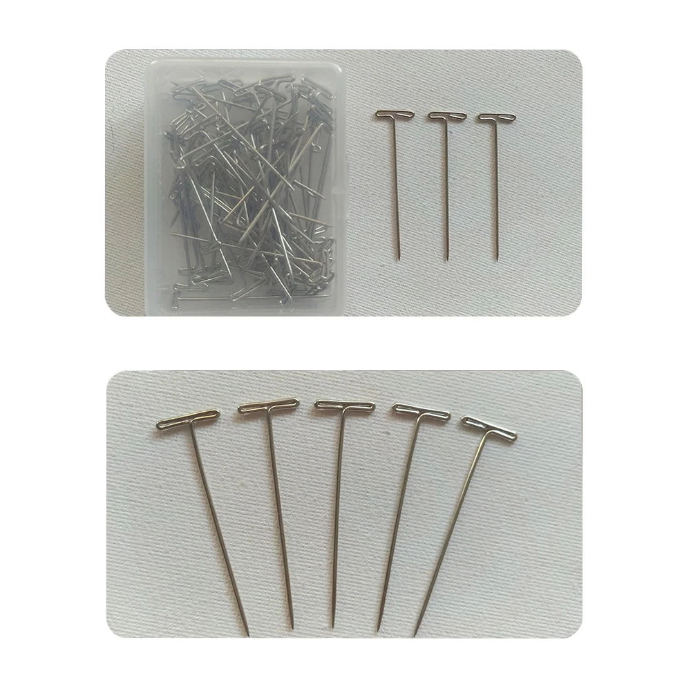 50Pcs Metal T Pins For Modelling Macrame Wigs Sewing Craft For Making Wigs Fixing Tool 32mm Silver T-pins