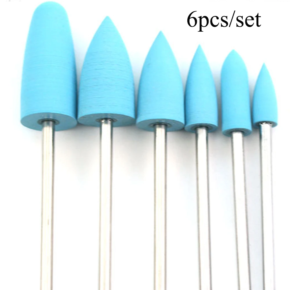 6pcs Silicone Nail Drill Bit Electric Rotary Burr Bits Set Polishing Buffer Files Manicure Pedicure Machine Accessories Tools