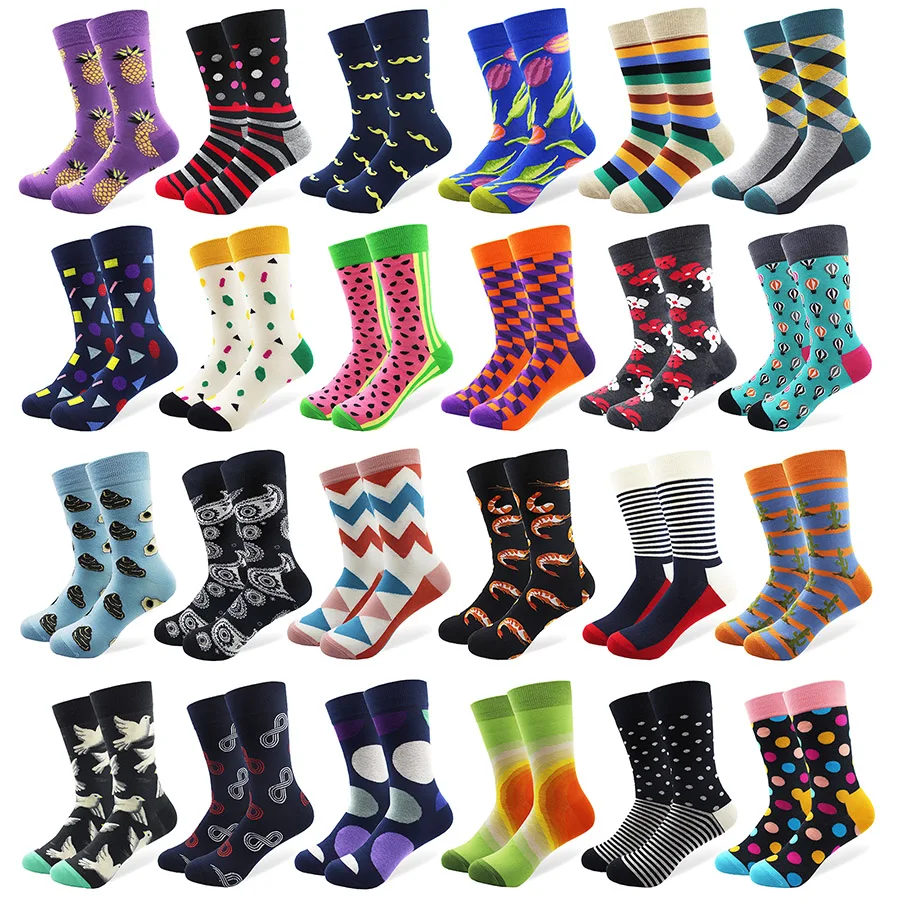 

1 Pair Happy Funny Men's Socks High Quality Combed Cotton Long Colored Dress Socks Novelty Tube Skateboard Wedding Socks Cool