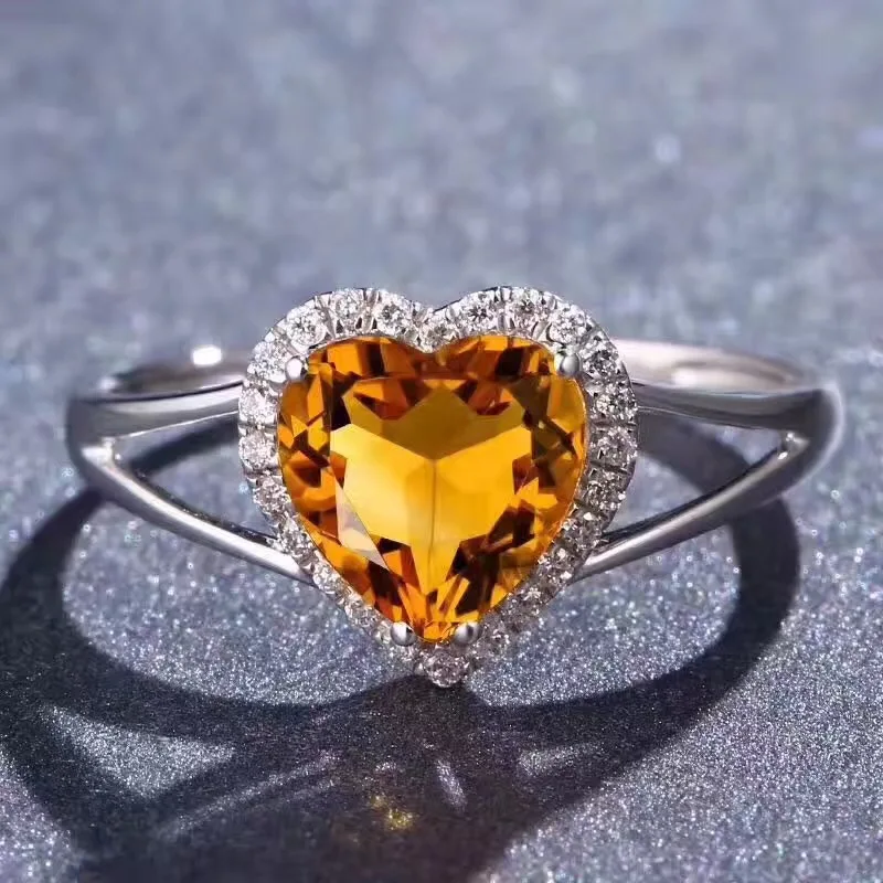 Love Ring Citrine ring Natural real citrine Finger ring gemstone 7mm 925 sterling silver Fine yellow crystal jewelry