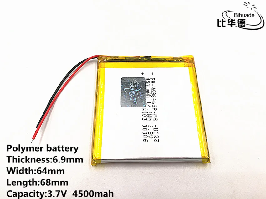 

10pcs/lot 3.7V 4500mAH 696468 Polymer lithium ion / Li-ion Rechargeable battery for DVR,GPS,mp3,mp4