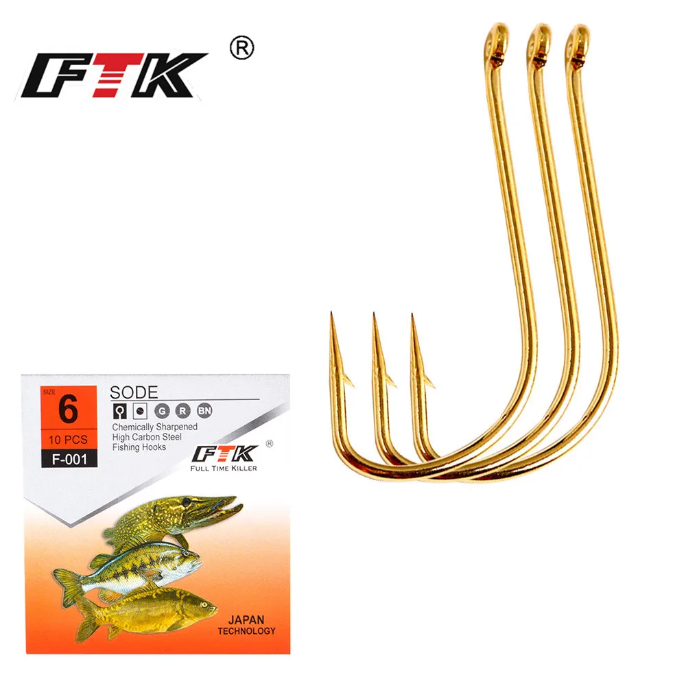 FTK Barbed fishhook 10PCS/LOT Size7#-Size15# Fishing  From Japan Hooks Jig Carp Feeder Anzol Fishhook Fishing Tackle SODE