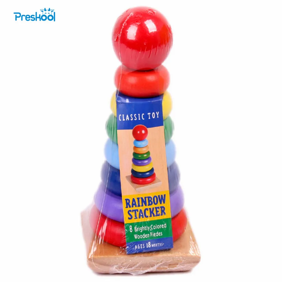 Montessori Piling Ring Rainbow Tower Tumbler Stacker Stack Up Kids Child Baby Classic Educational Toy