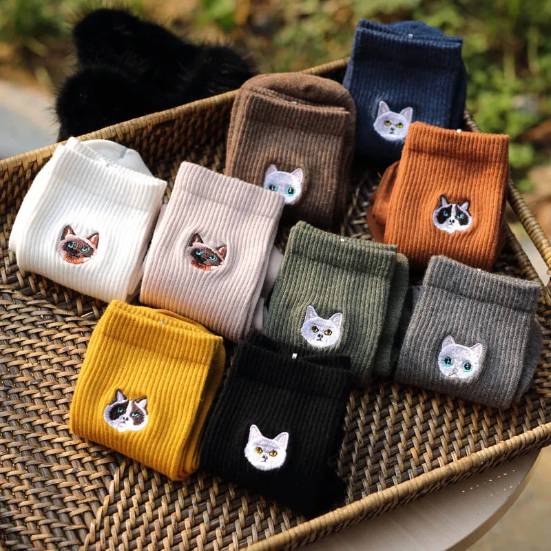 Warm Harajuku Cute Embroidery Animal Funny Socks Women Kawaii Japanese Skarpetki Socks Novelty Cotton Calcetines Mujer Sokken image 2