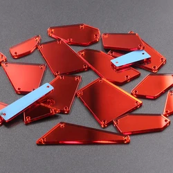 30/60/100pcs/set Popular Red Color Acrylic Mirror Sew on rhinestones flat back Sew-on Stone for Dress decoration