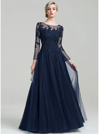 Round Neck A-line Floor Length Chiffon Mother Dress With Beaded Sequins Customizable For Wedding Parties