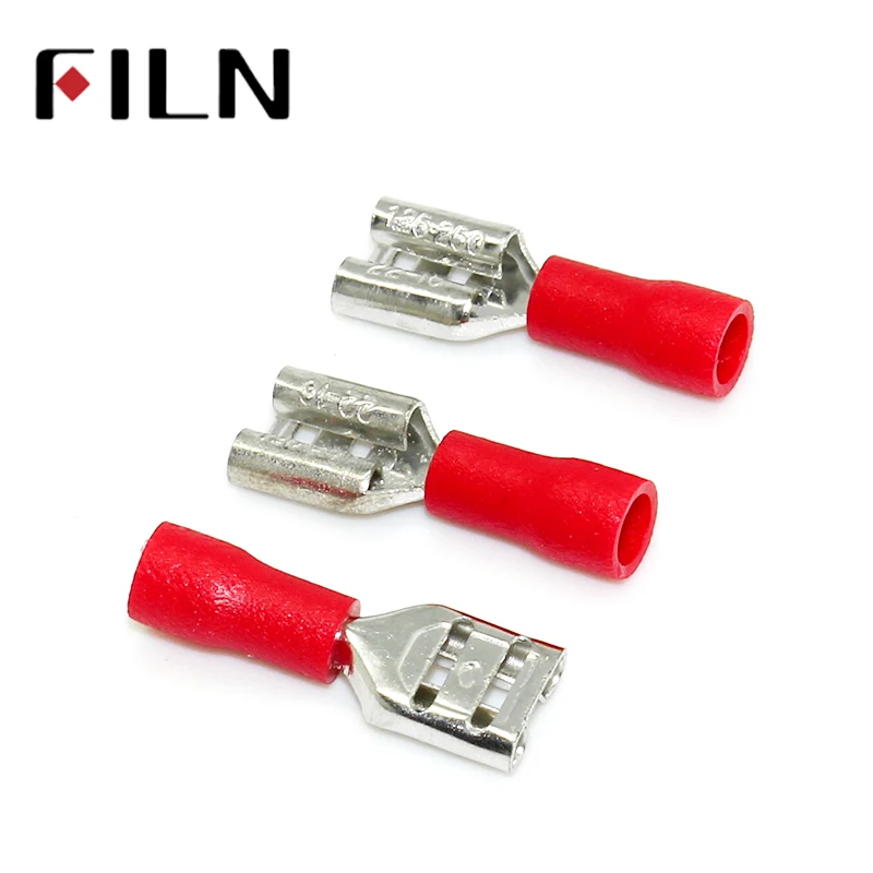 FDD1.25-250 Female Insulated Electrical Crimp Terminal for 0.5-1.5mm2 wire Connectors Cable Wire Connector Terminal AWG 22-16