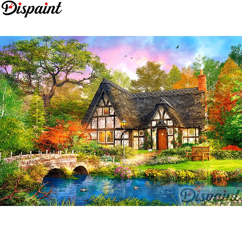 

Dispaint Full Square/Round Drill 5D DIY Diamond Painting "House tree scenery" 3D Embroidery Cross Stitch Home Decor Gift A12538