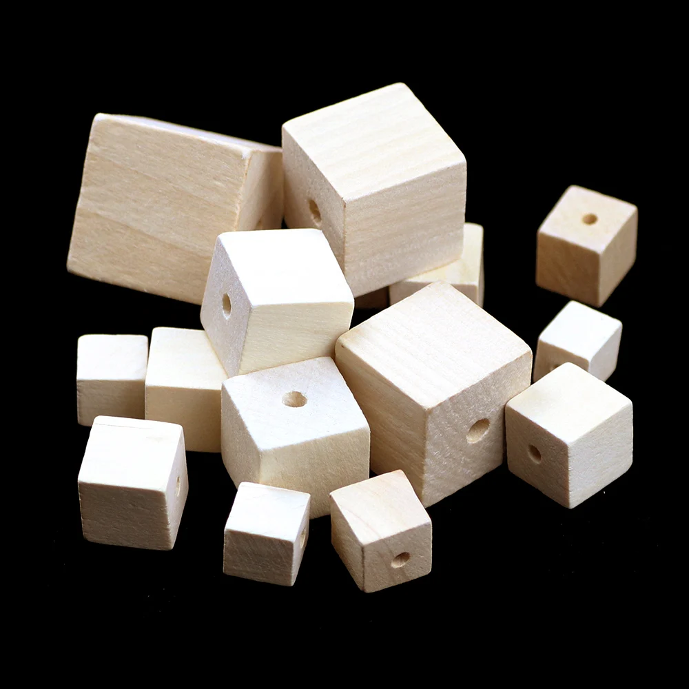 WLYeeS 8 to 30mm Square Wooden Beads Natural color Cube Wood Loose Spacer bead fit women Jewelry Bracelet Making DIY accessories
