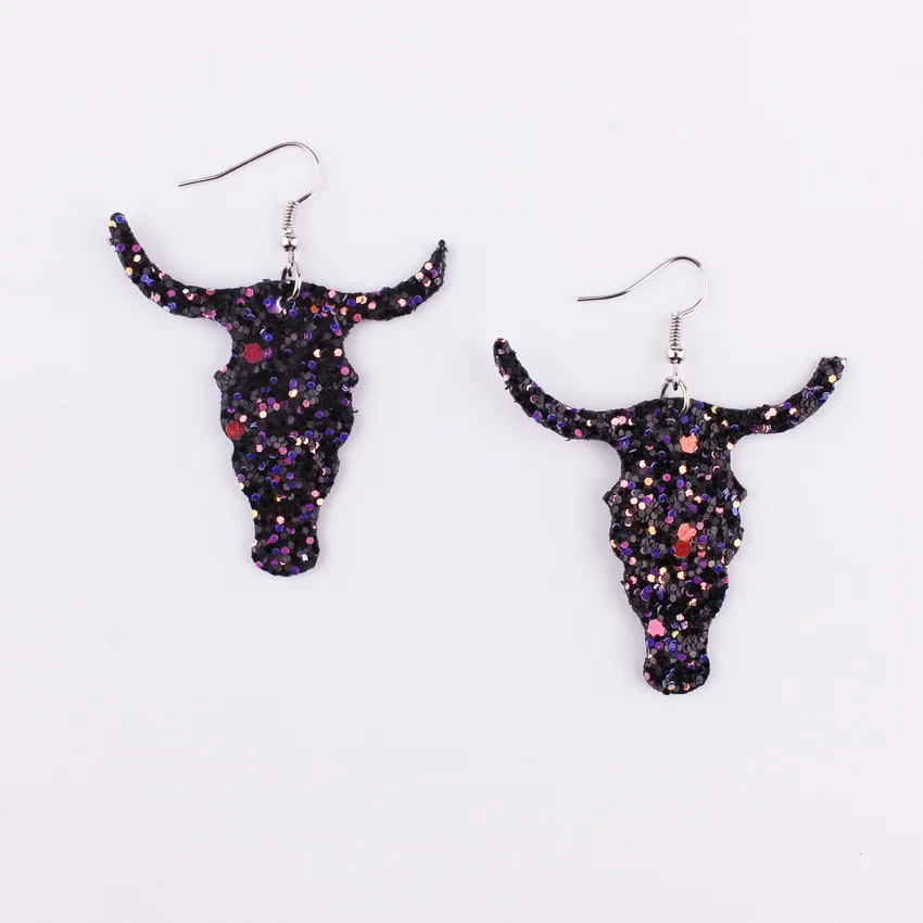 

Glitter OX Horn Leather Dangle Drop Earrings for Women 10 Colors Option