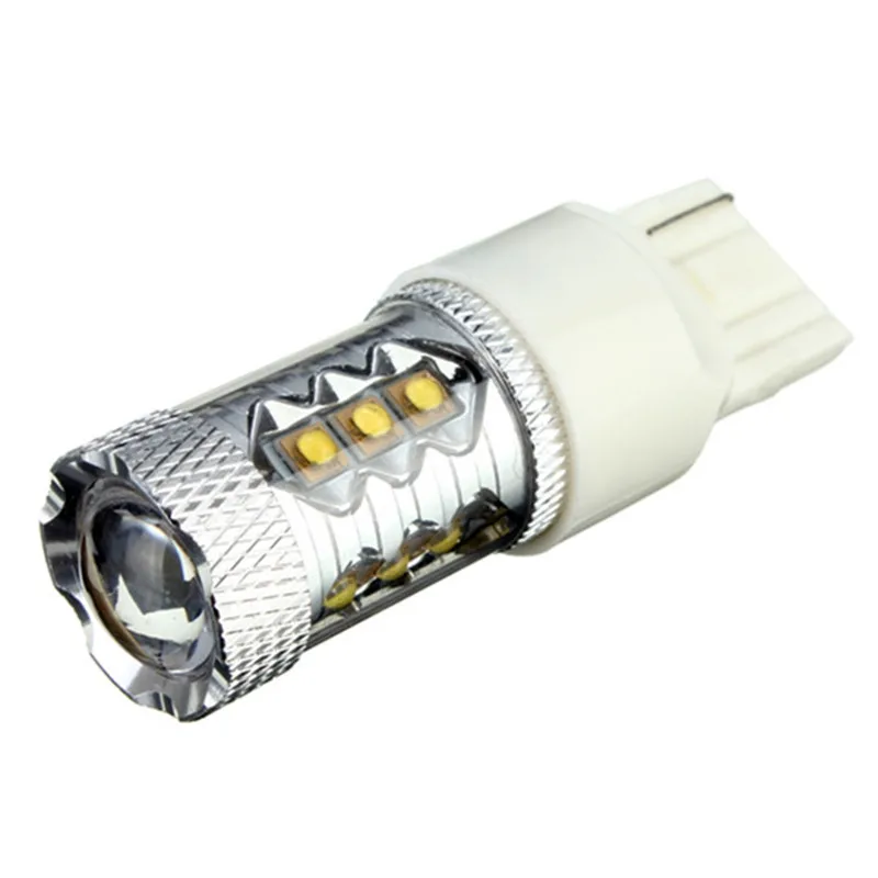 1Piece Hot Sale T20 7440 2Pin 16 LED 80W High Power White Car Auto Fog DRL Backup Reverse Stop Lights Lamp Bulb DC12V