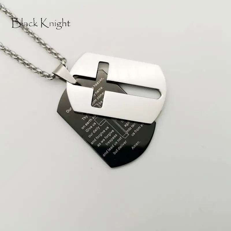 2019 AW Stainless steel 2pcs cross hollow out dog tag pendant necklace 2 tone Christian Bible cross dogtag necklace jewelry