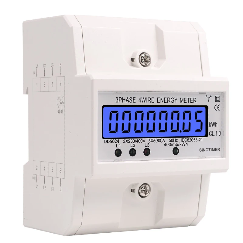 Din Rail 3 Fase 4 Draad Elektronische Watt Stroomverbruik Energy Meter Wattmeter Kwh 5-80A 380V Ac 50Hz lcd Backlight Display