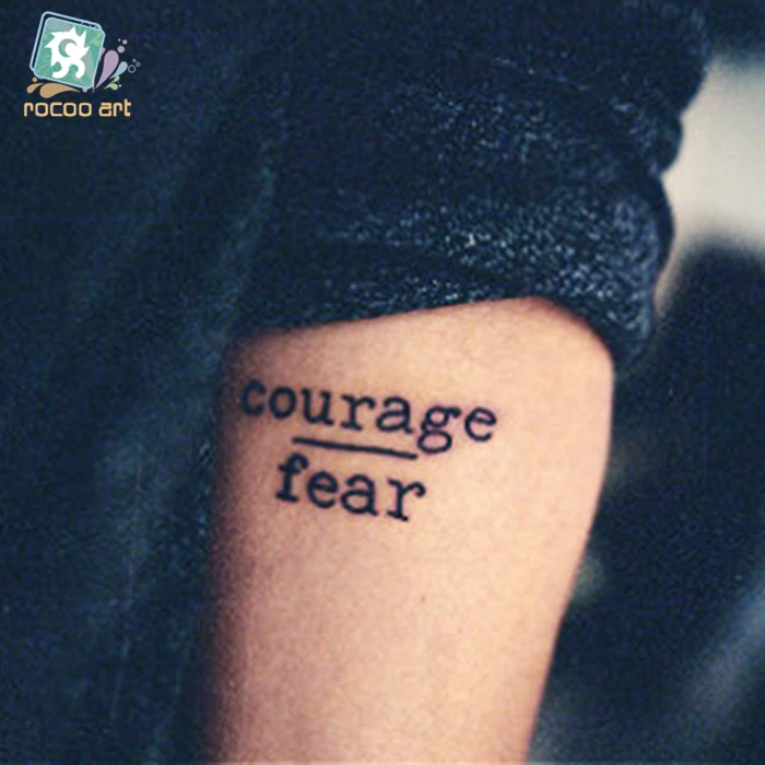 Rocooart HC113 Courage Fear Letters Tatuagem Body Art Waterproof Temporary Tattoo Sticker For Men Harajuku Fake Tattoo Girl Taty