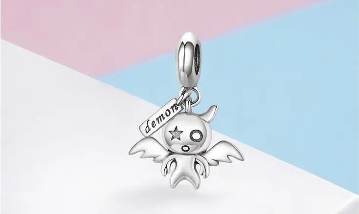 The Christmas DEALS 100% 925 Sterling Silver Cute Demon Pendant Fit Necklaces Bracelet for Women Fine Jewelry Gifts