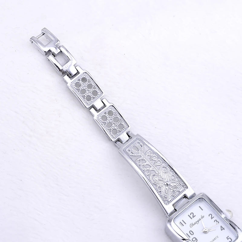 Women Vintage Luxury Gold + Silver Watches Elegant Quartz Fashion Rectangle Dial Watch Carved Pattern Bracelet Casual WristWatch