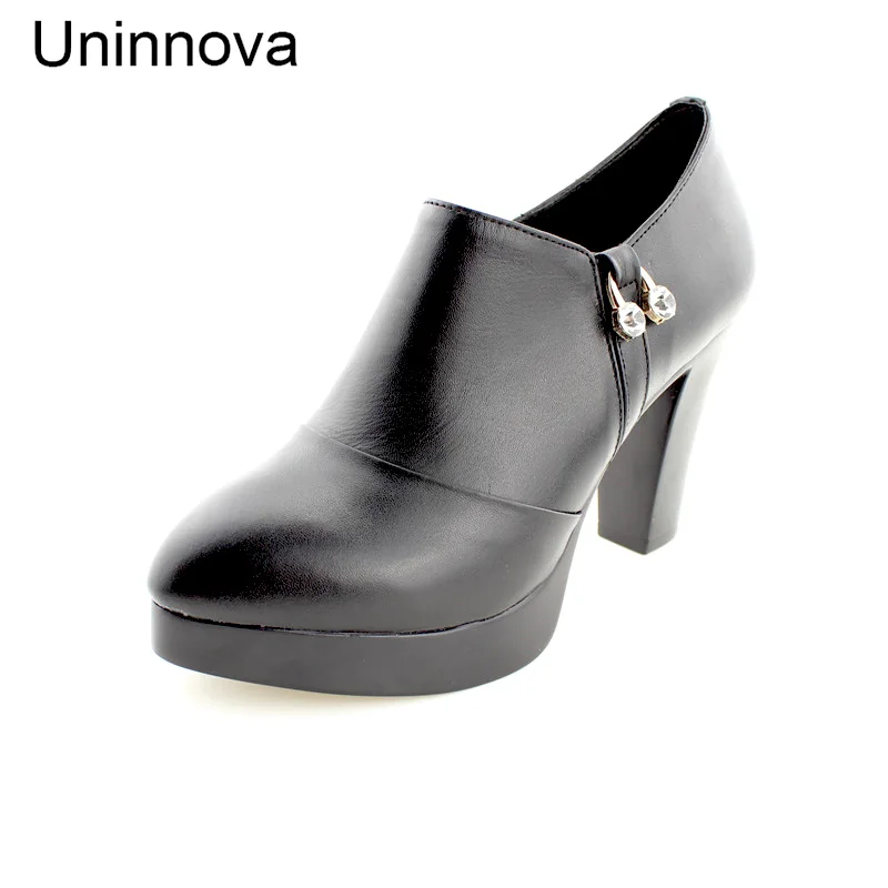 

Uninnova 2017 Platform Crystal Pointed toe Women's Genuine Leather Shoes Office Work Career Super High Pumps Salto Alto WP108