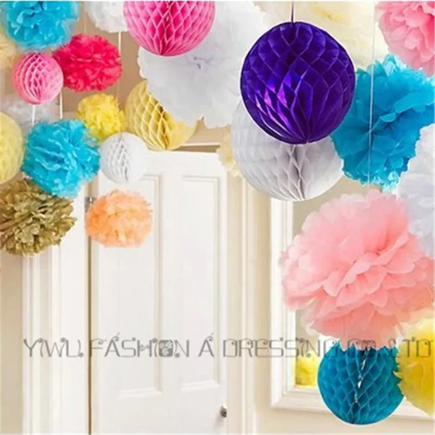 

Free shipping 30pcs/lot 8"(20cm) colorful honeycomb balls tissue flowers ball decorations for party wedding 16 colors