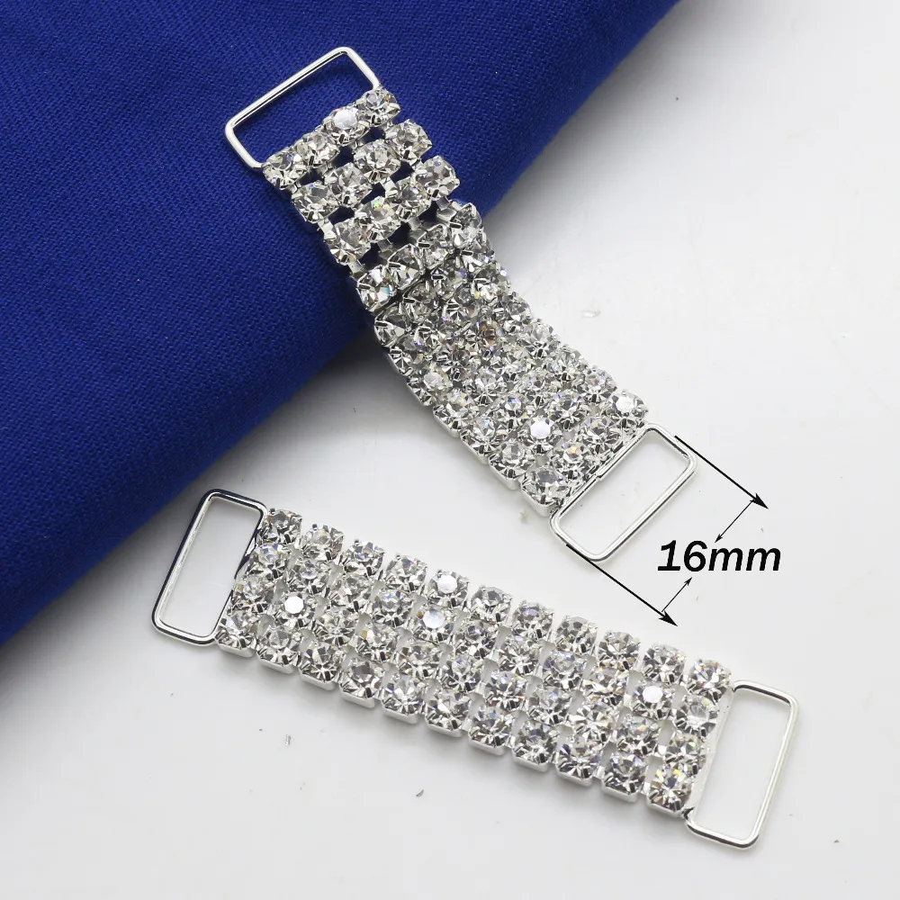 New Fashion 2Pcs/Pack 60mm Crystal  bikini connestor buckles Ribbon Shoulder strap Bridal Dress Accessories.