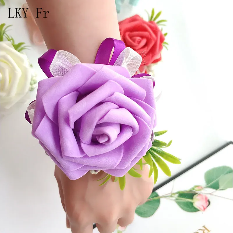 Lky fr pulseira de casamento, corsage, bracelete para madrinhas, flores, casamento, testes, acessórios de casamento