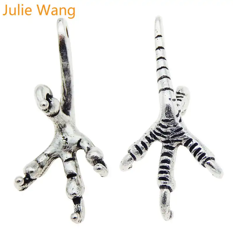 Julie Wang 10PCS Eagle Claw Charms Antique Silver Color Bird Claw Alloy Earrings Bracelet Jewelry Making Pendant Metal Accessory