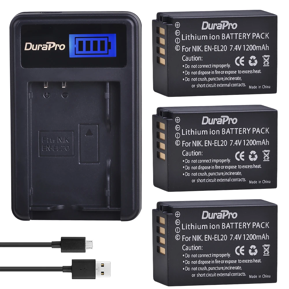 

Durapro 1200mAh EN-EL20 EN EL20 Rechargeable Camera Battery + LCD USB Battery Charger For Nikon 1 J1 J2 J3 S1 Coolpix A1 AW1