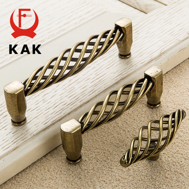 KAK 5PCS Vintage Antique Bronze Cabinet Handles Hollow Out Birdcage Handles Drawer Knobs Wardrobe Door Pullers Furniture Handle