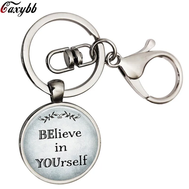 Fashion Handmade Inspirational Key Chain Glass Cabochon Keychain Believe in Yourself Art Pattern Key Ring For Men