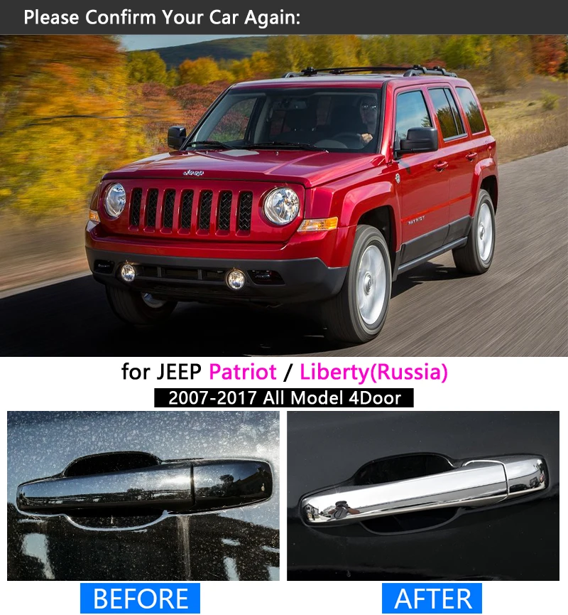 for JEEP Patriot 2007-2017 Chrome Handle Cover Trim Set Liberty Russia 2008 2009 2011 2013 2014 2015 Car Accessories Car Styling