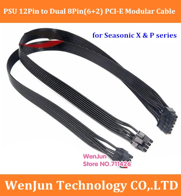 

High Quality 60cm Black 12Pin PSU to Dual 8 (6+2) -Pin PCI-E Graphics Card Modular Power Supply Cable for Seasonic X & P Series